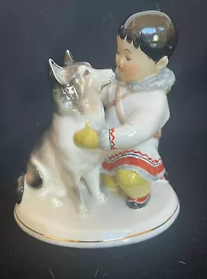 Russian (Soviet) Lomonosov Porcelain Factory Figurine Yakut Boy With Husky Dog • $80