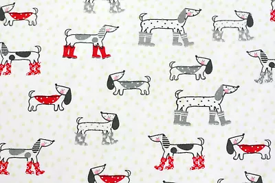 Funny Dachshund Weiner Dog Doxies White Red Cotton Flannel Fabric By Half-yard • $11.50