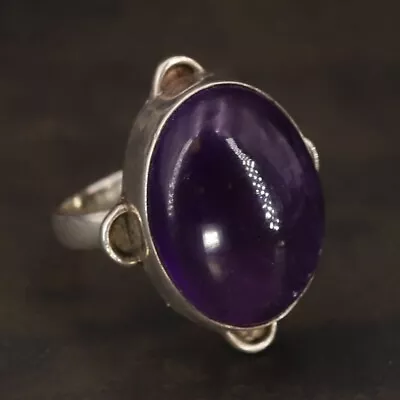 VTG Sterling Silver - INDIA Amethyst Cabochon Men's Ring Size 11.5 - 12.5g • $2.99