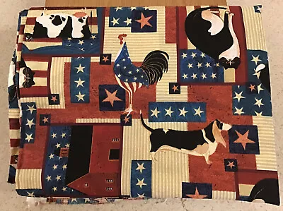 Warren Kimble Cranston Primitive Americana Fabric 2 Yards Rooster Cat Rabbit Cow • $26.50