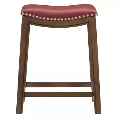 Pemberly Row 25.75  Transitional Faux Leather Saddle Counter Stool In Red • $79.99