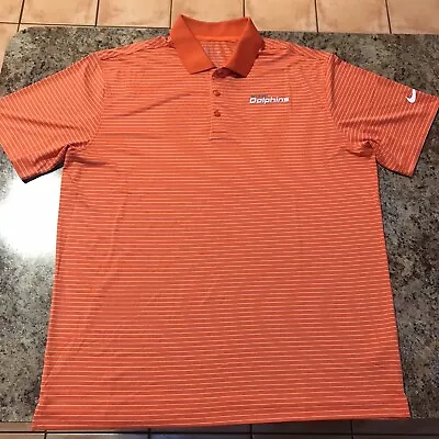 Nike Miami Dolphins Dri-Fit Polo Shirt Orange White Pinstripes Men's XL • $23.99
