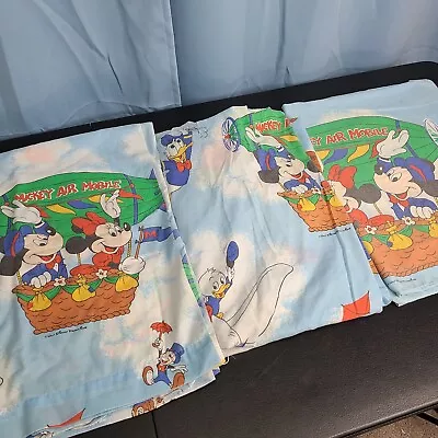 Vtg Walt Disney Mickey Air Mobile Double Fitted Sheet Flat & 2 Pillowcases • $22.49