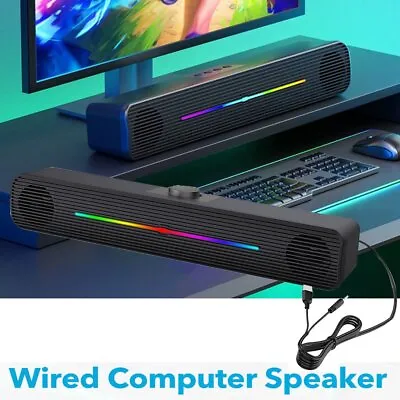 USB Computer Speaker Wired Sound Bar Subwoofer PC Laptop Stereo Soundbar UK • £11.99