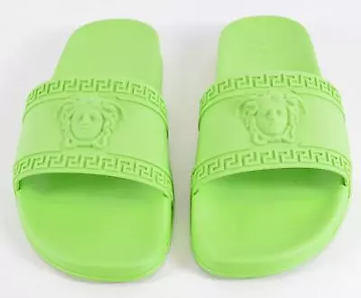 NEW Versace Men's MEDUSA HEAD Neon Green Rubber Pool Slides Sandals Size 45 12 • $192.36