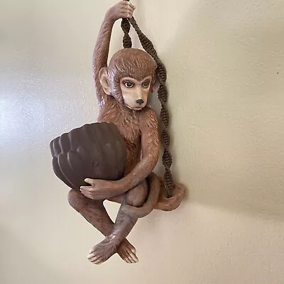 Vintage 70s Ceramic Hanging Monkey On Swing With Banana/Coconut Bowl Planter • $120