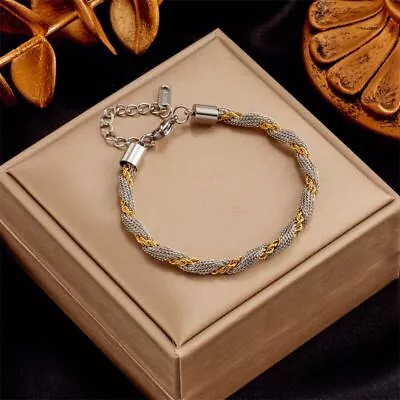 2 Colors Woman 18K Gold Plated Stainless Steel Snake Mesh Braided Bracelet 8.6'' • $9.95