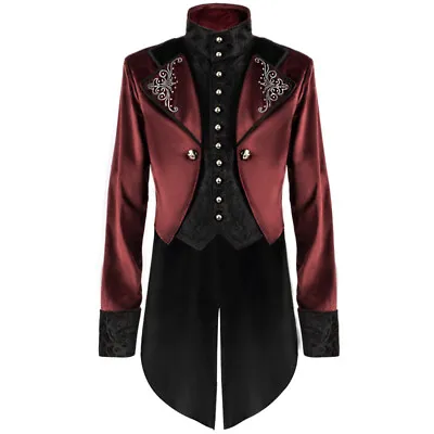 Medieval Vintage Velvet Embroider Tuxedo Tailcoat High Collar Double-Breasted • $92.99