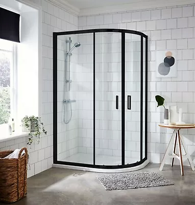 Bathroom Offset Quadrant Shower Enclosure 1000x800mm Luxury Matt Black Stylish • £229.95