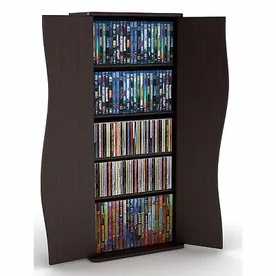 Espresso Brown Wooden 5 Tier Media Rack Storage Cabinet CD DVD Blu-Ray Holder • $90.90