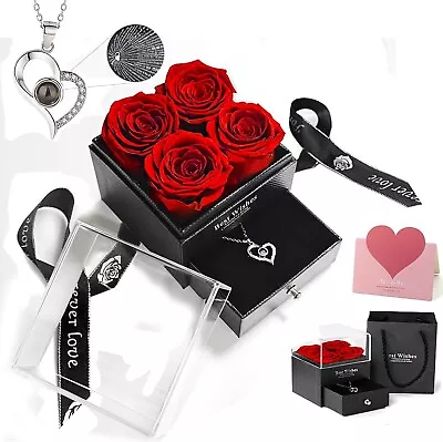 Eternal Rose With Necklace Preserved Rose Jewellery Gift Box For Women New • $40.99