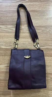 Vintage Mark Cross New York Bag Double Strap Shoulder Purple Plum Leather • $59.99