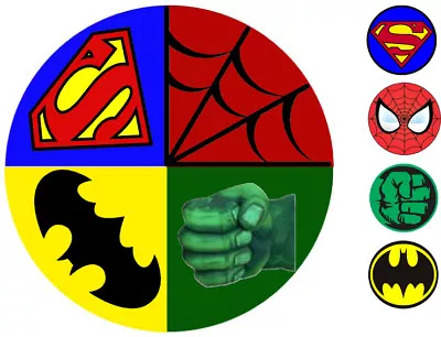 Marvel Superhero Hulk Spiderman Superman Batman 8  Icing Sheet Plus 4 Toppers • £3.50