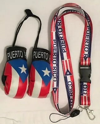 Puerto Rico Flag Mini Boxing Gloves & Lanyard KeyChain Key Rings Badge ID Holder • $11.40