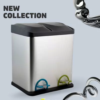 Dual Compartment 30 Liter Stainless Steel Step-On Recycling Trash Can • $84.12