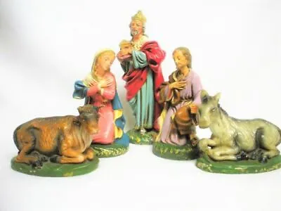$28 • Buy 5pc Old Christmas Nativity Manger Figurines Mary Joseph King Cow Donkey Antique 