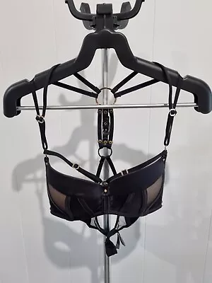 $65 • Buy Honey Birdette Push Up Harness Jimmy Bra Size 12B Black Mesh Satin