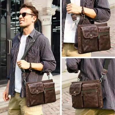 Men Water Washed Cow Leather Shoulder Bag Crossbody Bag Gift For IPad Air 10.9'' • $64.98