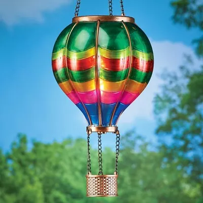 Hot Air Balloon Solar Lantern Rainbow Hanging Outdoor Patio Garden Yard Art • $28.53