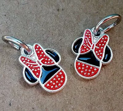 2 PC Set Cartoon Minnie Mouse Icon Red Polka Dot Bow European Dangle Bead Charms • $8.99