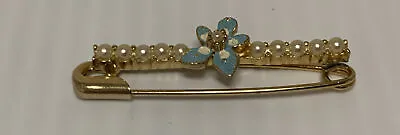 Vintage Flower Floral Pin Brooch Unsigned KG Fashion Jewelry Blue Safety Pin • $10