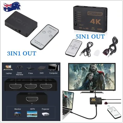 5 Port HDMI Switch Switcher Hub Remote Control Splitter Box 1080p Full HD 4K AU • $8.98