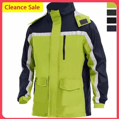 Men's Reusable Safety Reflective Waterproof Work Bomber Jacket Rain Coats Jacket • $38.97