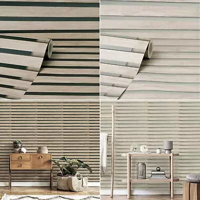 Fine Decor Wood Slats Wallpaper Realistic 3D Effect Feature Wall - Choose Colour • £2.99