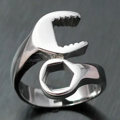 Men's Motorcycle Mechanic Wrench Tool Biker Ring Stainless Steel Adjustable Ring • $8.99