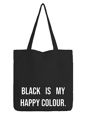 £7.49 • Buy Black Tote Bag Gift Shopper Funny Happy Colour Goth Emo Alternative Rock Music