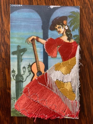 £1.95 • Buy SPANISH LADY SILK EMBROIDERED COSTUME Vintage Post Card CORDOBA MADRID
