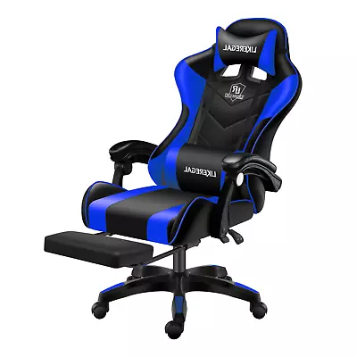 Gaming Office Chair Ergonomic With LED Rim PU Leather Massage Pillow Footrest • $180