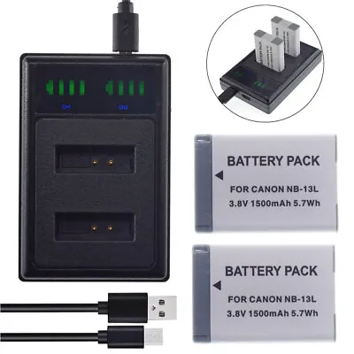 2X NB-13L Battery+LCD Charger For Canon PowerShot G1X Mark III G5X G7X Mark II • $62.39