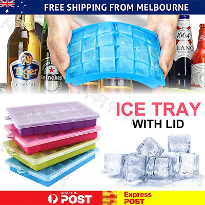 1~4pcs Silicone 24 Grids Ice Cube Tray With Lid Mold Maker Tool Square Mould AUS • $9.93
