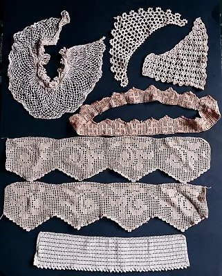 Mixed 7pc Lot  Antique Vintage Cotton Crocheted Lace Ivory Beige Trim Collars • $35.95