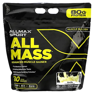 Sport All Mass Advanced Muscle Gainer Vanilla 5 Lbs 2.27 Kg (80 Oz) • $39.99