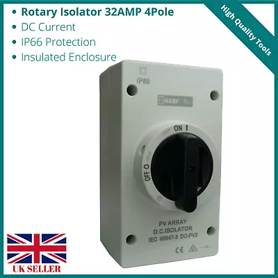 Sharp-Tec Rotary Isolator 32 Amp 4 Pole DC Three Phase+Zero Line • £24.99