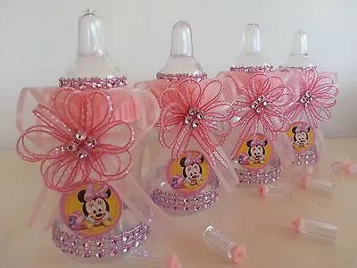 Minnie Mouse | 12 Pink Fillable Bottles | Baby Shower Decorations |Favors | Girl • $21.99