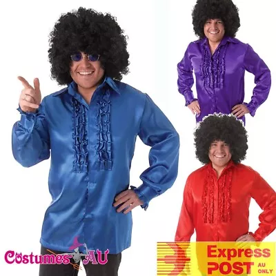 Mens 60s 70s Groovy Hippie Hippy Costume Shirt Afro Wig 1960s 1970s Fancy Dress • $26.60