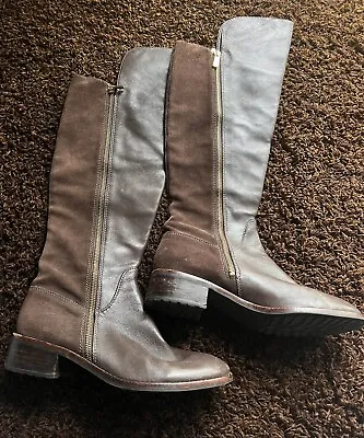 Michael Kors Boots Womens 10M Tall Knee High Brown Leather/Suede Side Zip Heels • $29.99