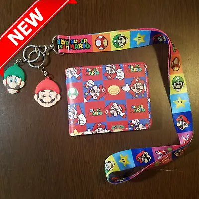 Mario & Luigi Wallet + Lanyard + Keychains 🍄 Super Mario Bros Nintendo Gift 🍄 • $7.50