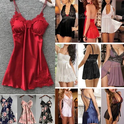 £6.99 • Buy Women Sexy Satin Silk Nightdress Lace Lingerie Sleepwear Ladies Wrap Dress Robe