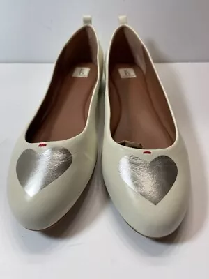 ED Ellen Degeneres Milk White Leather Lyssa Heart Ballet Flats NEW • $34