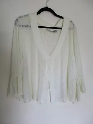 Anna Maxwell 4x Plus Ivory Mesh Shrug/Cardi V-neck 1 Button Ruffled Long Sleeve • $12.99