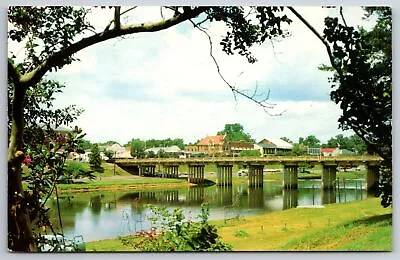 Natchitoches Louisiana~Front Street & Cane River~Bridge~1950s Postcard • $13