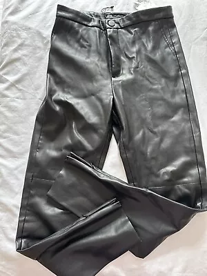 Ladies Black Zara Faux Leather Trousers Size M • £2.95