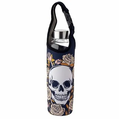 £9.95 • Buy Skull And Roses Reusable Reinforced Glass Water Bottle With Sleeve And Handle