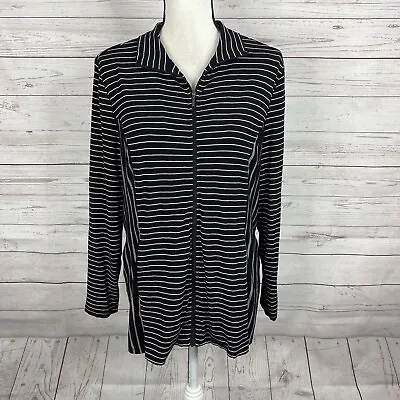 Habitat Womens Full Zip Jacket Sz Large Black White Striped Long Sleeve Pockets • $24.99