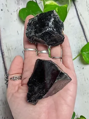 2 Larger OBSIDIAN Raw Volcanic Glass 0405 Crystal Charged 6oz *Read Below* • $5.55