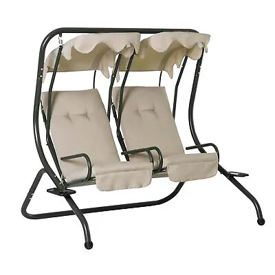 Outsunny 2 Seater Garden Metal Swing Seat Patio Swinging Chair Hammock Canopy • £169.99